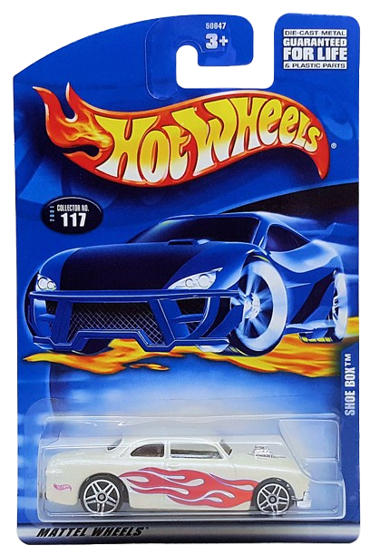 Hot Wheels 2001 - Collector # 117/240 - Shoe Box - White / Flames - PR5 Wheels - USA Card - MPN 50647