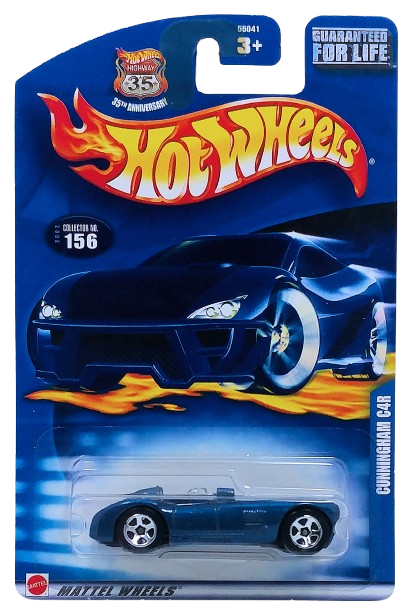 Hot Wheels 2002 - Collector # 156/240 - Cunningham C4R - Metallic Blue - China - USA '35th Anniversary' Card
