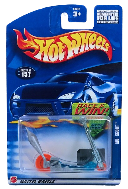Hot Wheels 2002 - Collector # 157/240 - Mo' Scoot - Transparent Blue - USA 'Race &amp; Win' Card