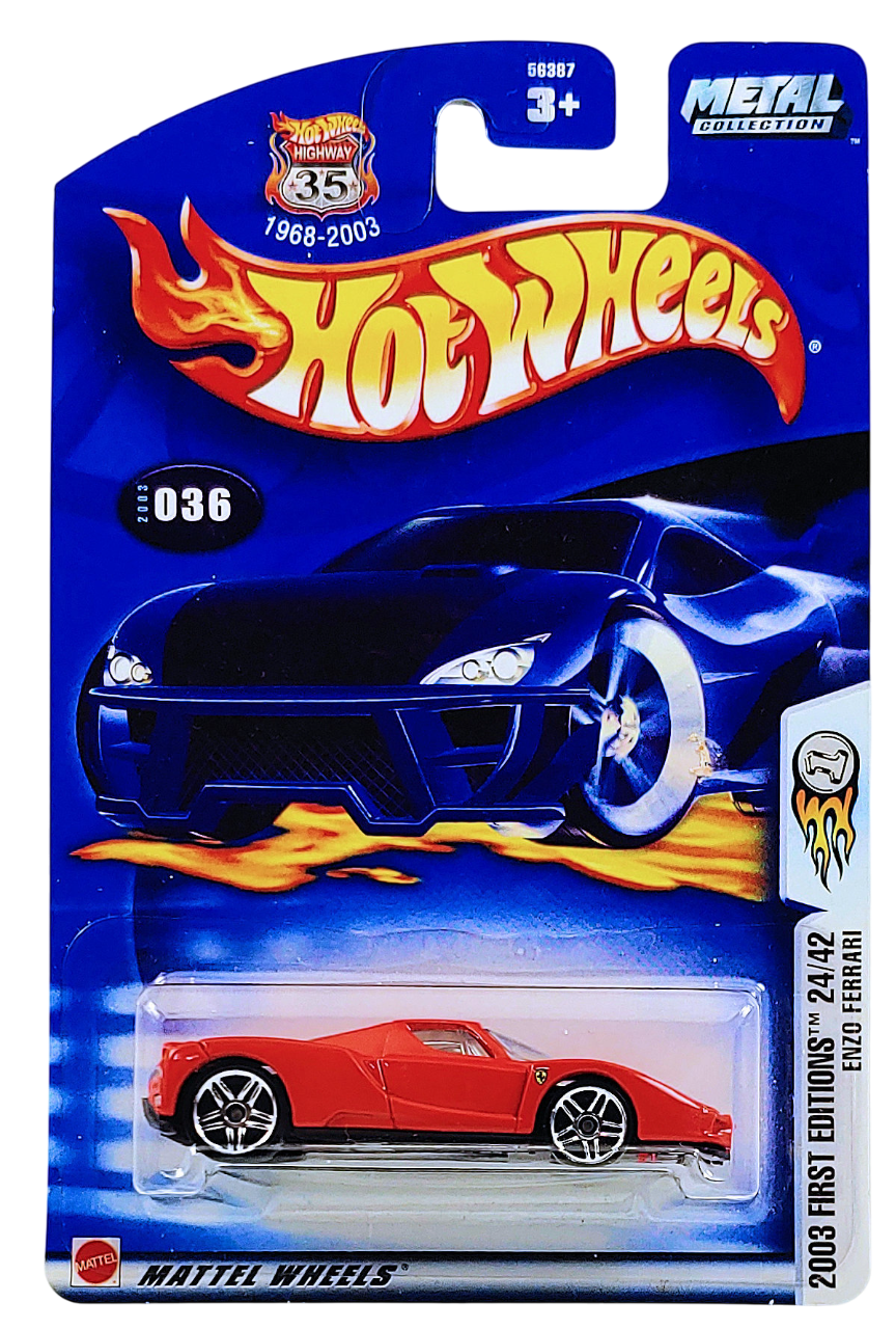 Hot Wheels 2003 - Collector # 036/220 - First Editions 24/42 - Enzo Ferrari - Red - PR5 Wheels - USA '1968-2003' Card
