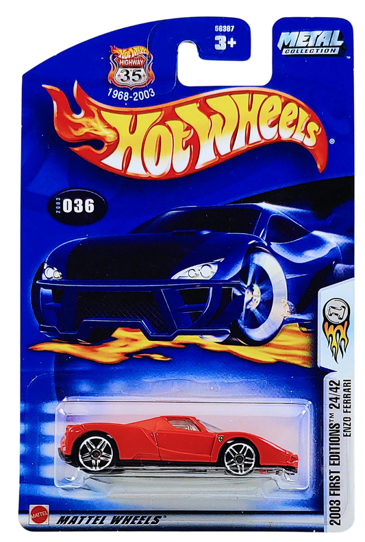 Hot Wheels 2003 - Collector # 036/220 - First Editions 24/42 - Enzo Ferrari - Red - PR5 Wheels - USA '1968-2003' Card
