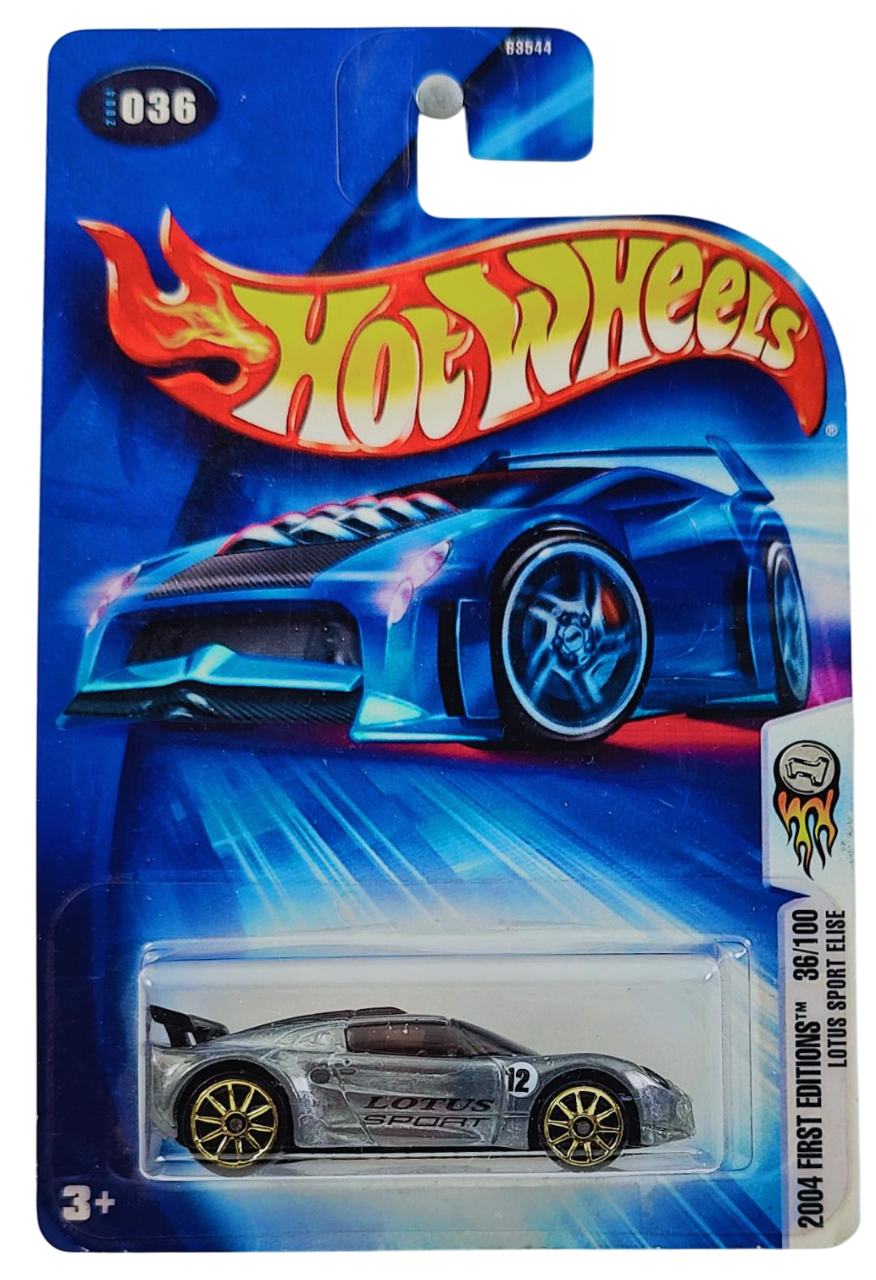 Hot Wheels 2004 - Collector #036/212 - First Editions 36/100 - ZAMAC - Lotus Sport Elise - ZAMAC - Gold 10 Spokes - Toys R Us Exclusive - USA '04 Card
