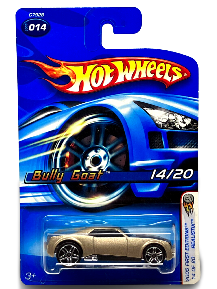 Hot Wheels 2005 - Collector # 014/183 - First Editions / Realistix 14/20 - Bully Goat - Pale Gold - PR5 Wheels - USA '06 Card