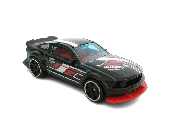 Hot Wheels 2019 - Collector # 044/250 - HW Game Over 5/5 - 2005 Ford Mustang - Black - '2' / Red &amp; White Stripes - White Rim / Black PR5 Wheels - USA Card with Factory Set Sticker
