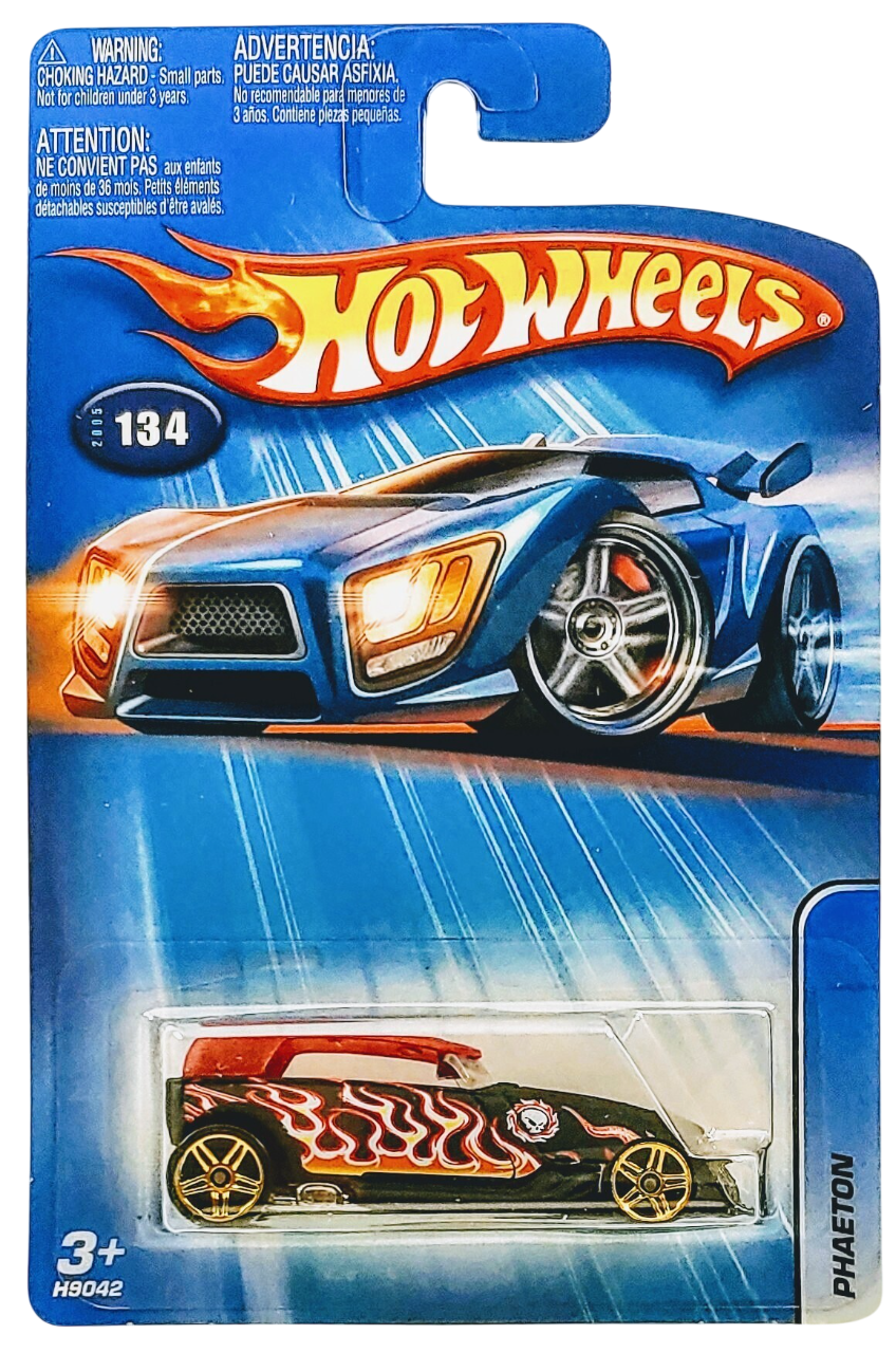 Hot Wheels 2005 - Collector # 134/183 - Phaeton - Matte Black / Flames / Red Removable Roof - Gold PR5 Wheels - USA '05 Card