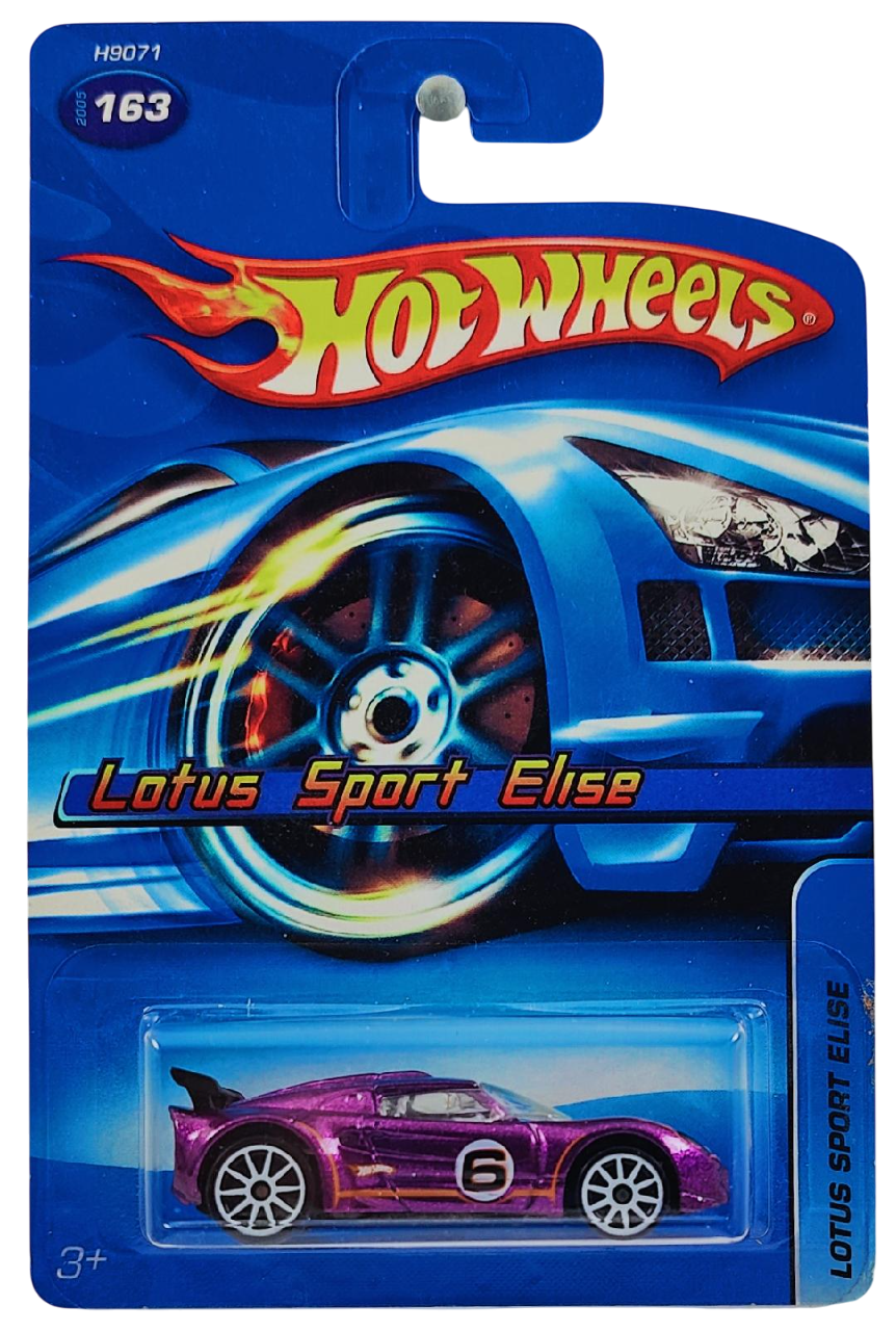 Hot Wheels 2005 - Collector # 163/183 - Lotus Sport Elise - Metallic Purple - White 10 Spoke Wheels - USA '06 Card