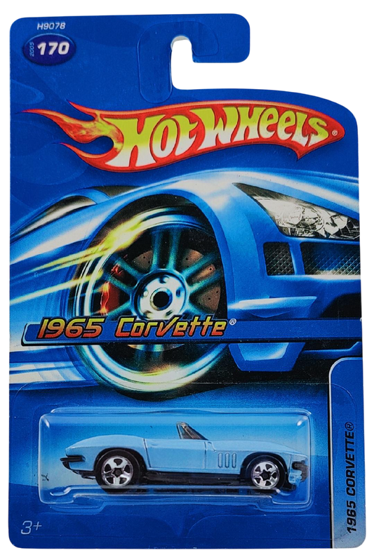 Hot Wheels 2005 - Collector # 170/183 - 1965 Corvette - Metallic Light Blue - 5 Spoke Wheels - USA '06 Card