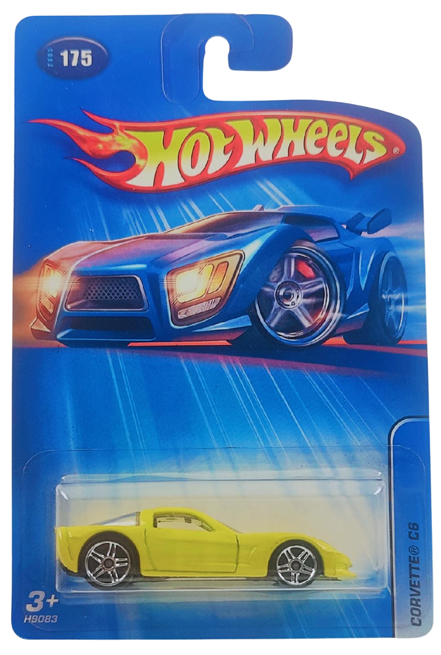 Hot Wheels 2005 - Collector # 175/183 - Corvette C6 - Yellow - PR5 Wheels - USA '05 Card