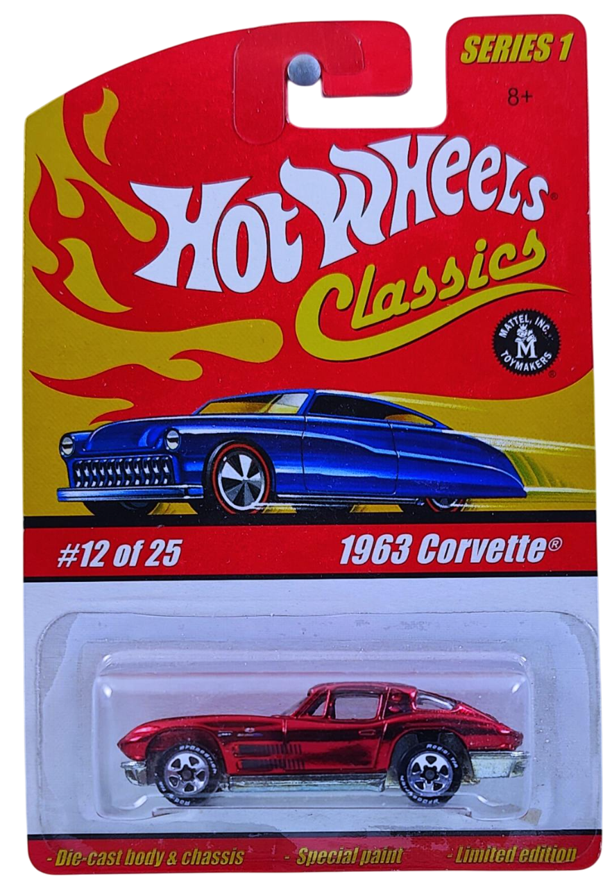 Hot Wheels 2005 - Classics Series 1 # 12/25 - 1963 Corvette - Spectraflame Red - 5 Spokes with BF Goodrich - Metal/Metal - Limited Edition - ERROR, facing wrong way in package!