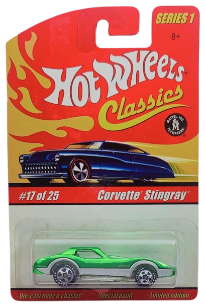 Hot Wheels 2005 - Classics Series 1 # 17/25 - Corvette Stingray - Spectraflame Green - Clear Interior - 5 Spokes on Good Year - Metal/Metal - Special Paint - Limited Edition
