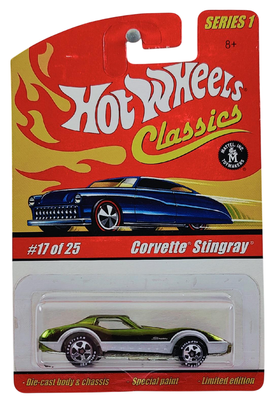 Hot Wheels 2005 - Classics Series 1 # 17/25 - Corvette Stingray - Spectraflame Olive Green - Clear Interior - 5 Spokes on Good Year - Metal/Metal - Special Paint - Limited Edition