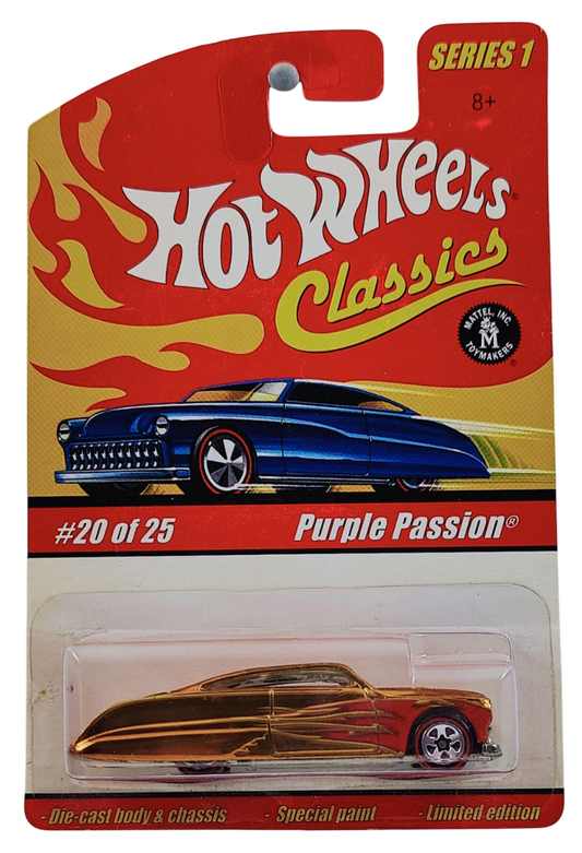 Hot Wheels 2005 - Premium / Classics Series 1 # 20/25 - Purple Passion - Spectraflame Gold / Red & Yellow Scallops - Red Line 5 Spoke - Special Paint - Limited Edition