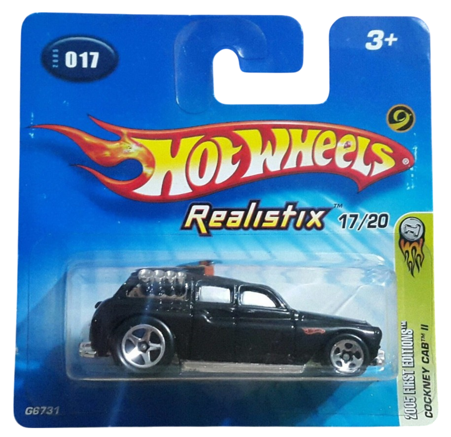 Hot Wheels 2005 - Collector # 017/183 - First Editions / Realistix 17/20 - Cockney Cab II - Black - International Short Card with Green Side Bar (