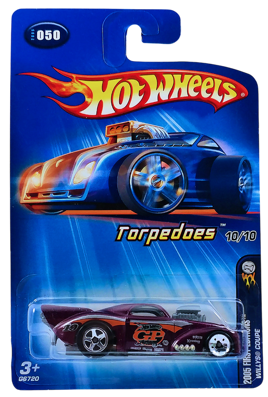 Hot Wheels 2005 - Collector # 049/187 - First Editions / Torpedoes # 10/10 - Willys Coupe -  Metalflake Purple - USA '05 Card