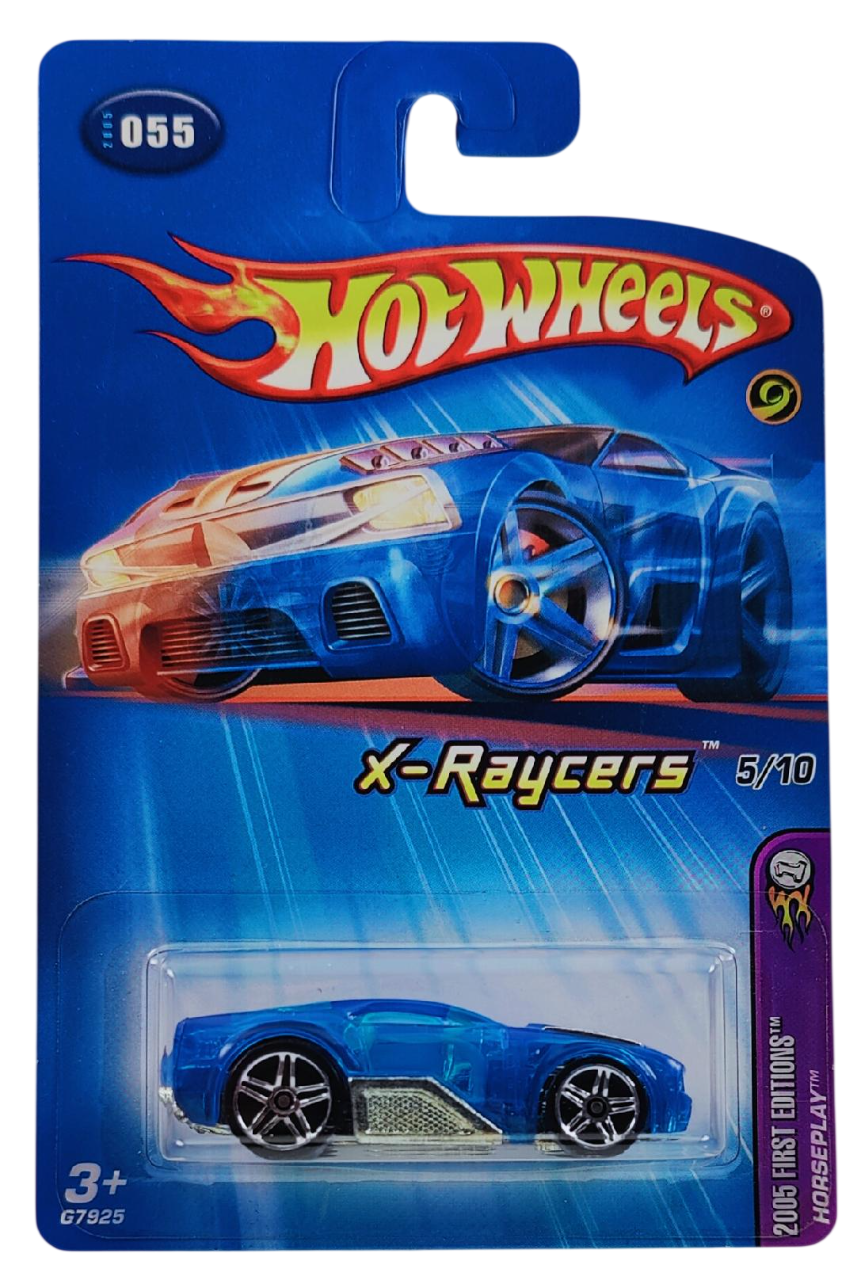 Hot Wheels 2005 - Collector # 055/183 - First Editions / X-Raycers 5/10 - Horseplay - Transparent Blue - PR5 Wheels - USA '05 Card