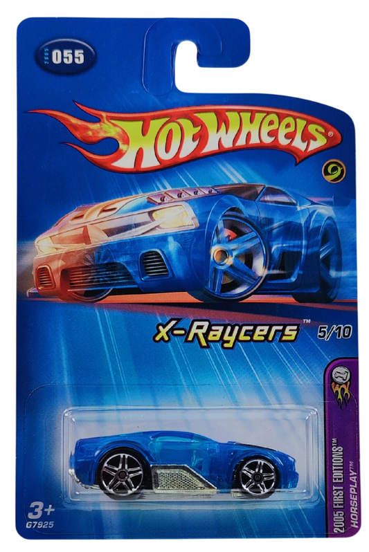 Hot Wheels 2005 - Collector # 055/183 - First Editions / X-Raycers 5/10 - Horseplay - Transparent Blue - PR5 Wheels - USA '05 Card