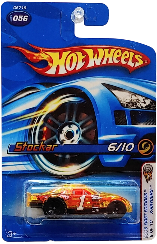 Hot Wheels 2005 - Collector # 056/183 - First Editions / X-Raycers 6/10 - Stockar - Transparent Yellow - Black 5 Spoke Wheels - USA '06 Card