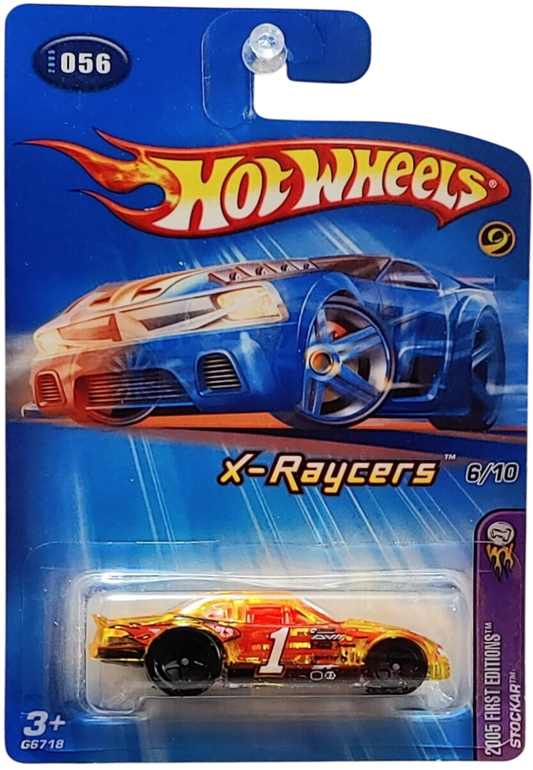 Hot Wheels 2005 - Collector # 056/183 - First Editions / X-Raycers 6/10 - Stockar - Transparent Yellow - Black 5 Spoke Wheels - USA '05 Card