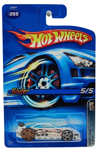 Hot Wheels 2006 - Collector # 055/223 - Drift Kings 5/5 - Slider - White / Black & Orange Flames, N PROCH - USA Card