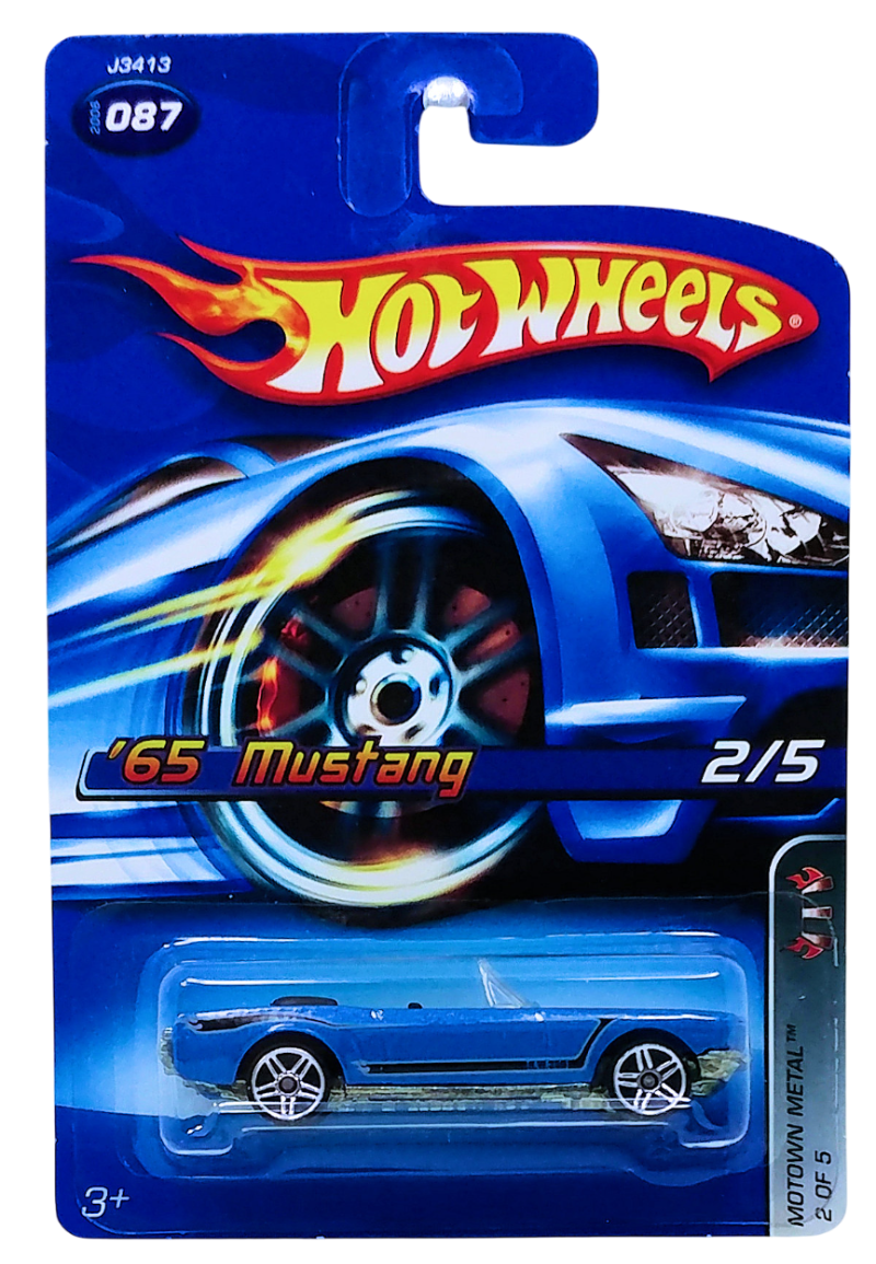 Hot Wheels 2006 - Collector # 087/219 - Motown Metal 2/5 - ‘65 Mustang (Convertible) - Blue - PR5 Wheels - Opening Hood - USA '06 Card
