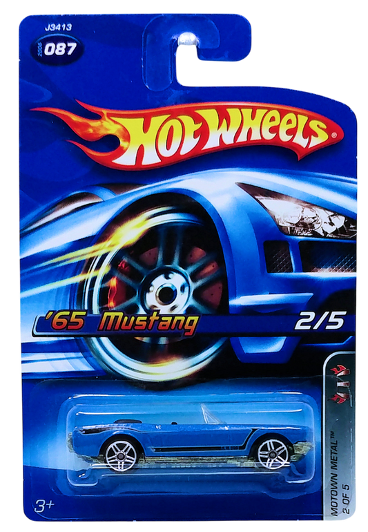 Hot Wheels 2006 - Collector # 087/219 - Motown Metal 2/5 - ‘65 Mustang (Convertible) - Blue - PR5 Wheels - Opening Hood - USA '06 Card