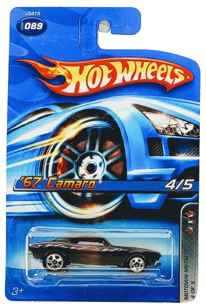 Hot Wheels 2006 - Collector # 086/223 - Motown Metal 4/5 - '67 Camaro - Black - 5 Spoke Wheels - Opening Hood - USA Card