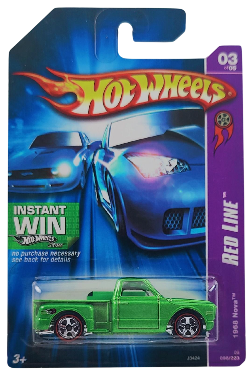 Hot Wheels 2006 - Collector # 096/223 - Red Lines 1/5 - Custom '69 Chevy - Green - USA '07 Instant Win Card - ERROR Wrong Card