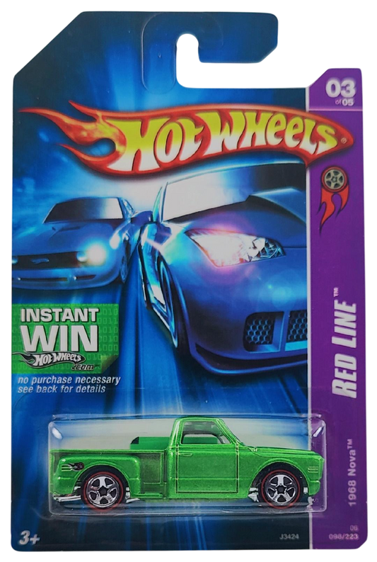 Hot Wheels 2006 - Collector # 096/223 - Red Lines 1/5 - Custom '69 Chevy - Green - USA '07 Instant Win Card - ERROR Wrong Card