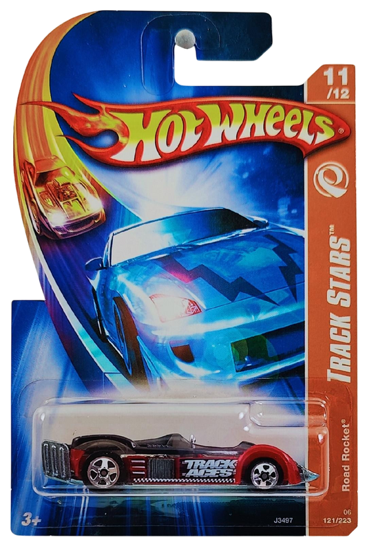 Hot Wheels 2006 - Collector # 121/223 - Track Aces 11/12 - Road Rocket - Red Body - Tinted Canopy - 5 Spoke Wheels - USA Card