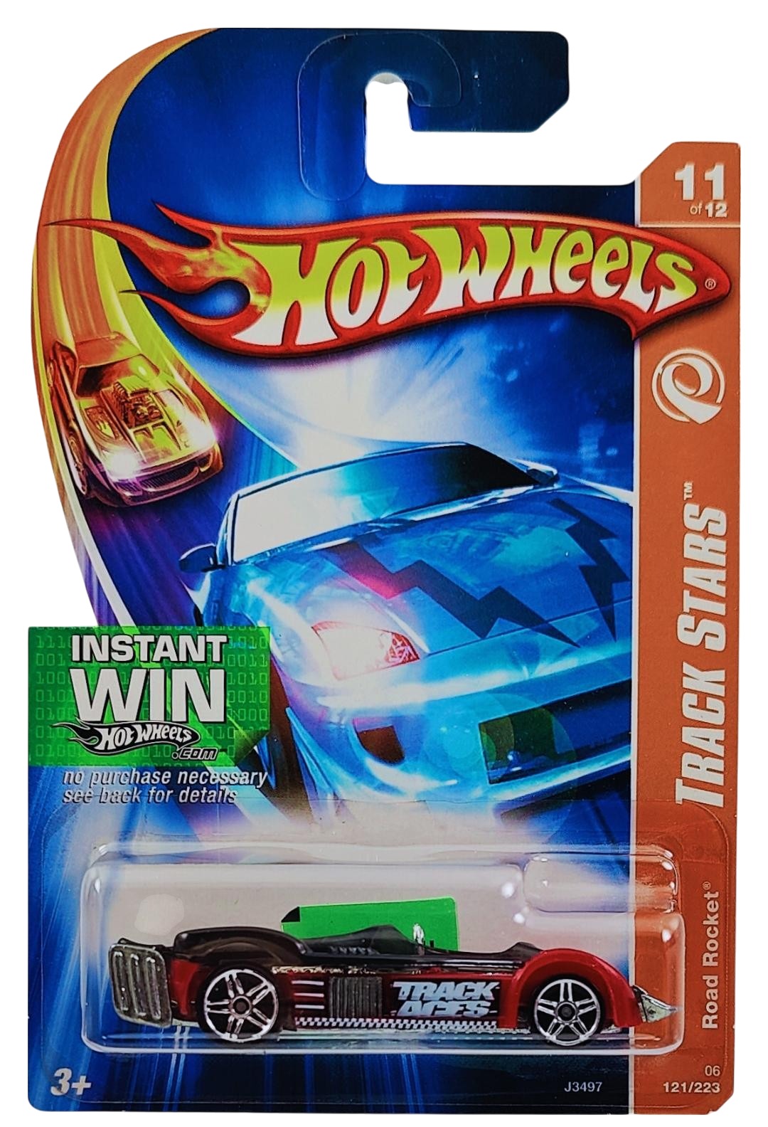 Hot Wheels 2006 - Collector # 121/223 - Track Aces 11/12 - Road Rocket - Red Body - Tinted Canopy - PR5 Wheels - USA 'Instant Win' Card