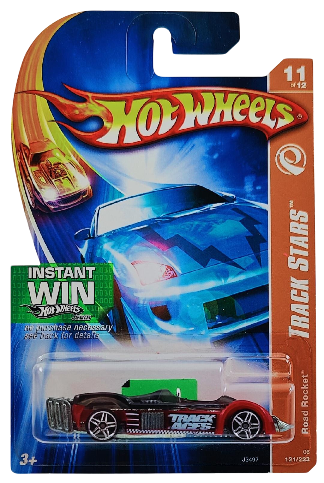 Hot Wheels 2006 - Collector # 121/223 - Track Aces 11/12 - Road Rocket - Red Body - Tinted Canopy - PR5 Wheels / Small Rear Wheels ERROR - USA 'Instant Win' Card