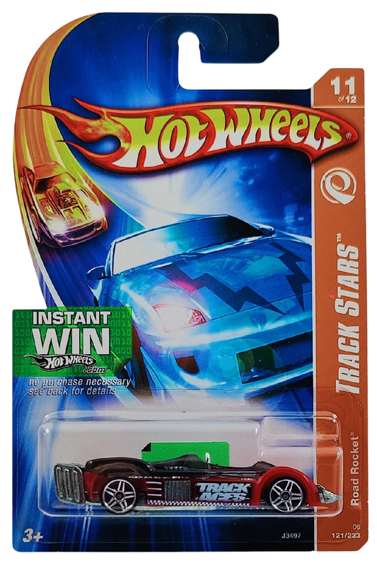 Hot Wheels 2006 - Collector # 121/223 - Track Aces 11/12 - Road Rocket - Red Body - Tinted Canopy - PR5 Wheels / Small Rear Wheels ERROR - USA 'Instant Win' Card