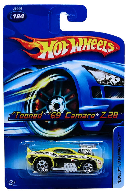 Hot Wheels 2006 - Collector # 124/223 - 'Tooned '69 Camaro Z-28 - Metalflake Yellow - USA Card