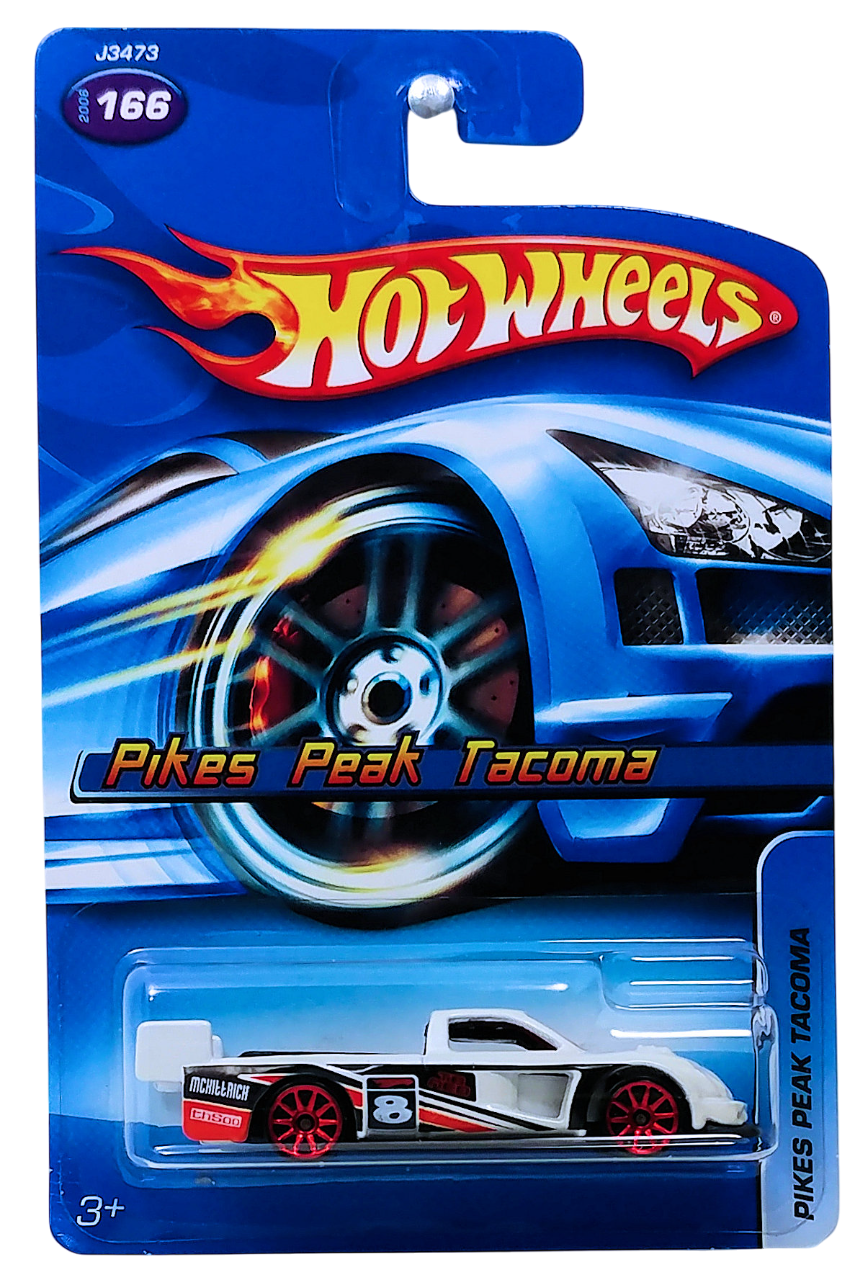Hot Wheels 2006 - Collector # 166/223 - Pikes Peak Tacoma - White / #8 - Red Chrome 10 Spokes - USA Card