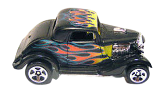 Hot Wheels 2006 - Collector # 190/223 - '34 Ford 3-Window - Black / Flames - 5 Spokes - USA Card