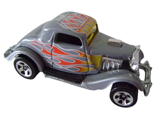 Hot Wheels 2006 - Collector # 190/223 - '34 Ford 3-Window - Gray / Flames - 5 Spokes - USA '07 Card