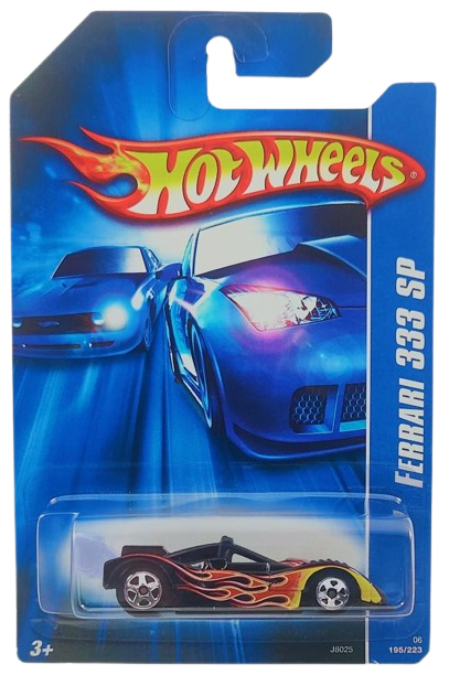 Hot Wheels 2006 - Collector # 195/223 - Ferrari 333 SP - Black / Flames - USA '07 Card - MPN J8025