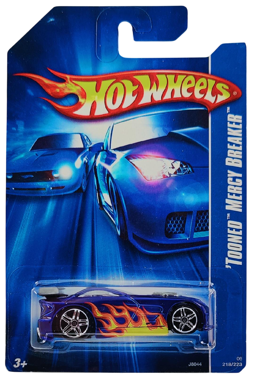 Hot Wheels 2006 - Collector # 218/223 - 'Tooned Mercy Breaker - Purple / Flames - PR5 Wheels - USA '07 Card