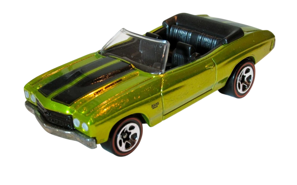 Hot Wheels 2006 - Classics Series 2 # 01/30 - 1970 Chevelle Convertible - Spectraflame Antifreeze / Black Stripes - Metal/Metal - 5 Spokes with Red Lines - Limited Edition