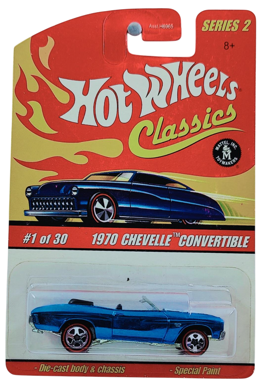 Hot Wheels 2006 - Classics Series 2 # 01/30 - 1970 Chevelle Convertible - Spectraflame Blue / White Stripes - Metal/Metal - 5 Spokes with Red Lines - Limited Edition