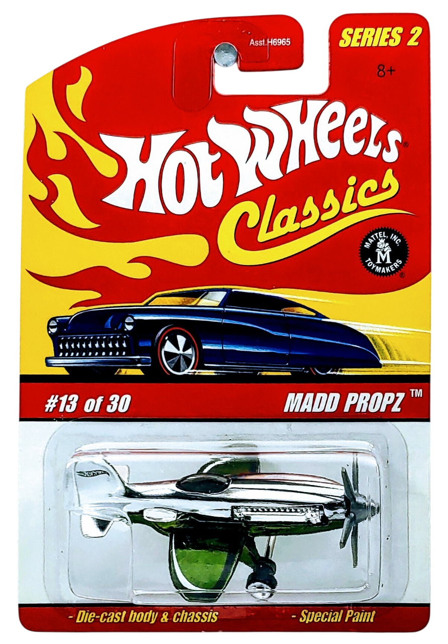 Hot Wheels 2006 - Classics Series 2 # 13/30 - Madd Propz (Airplane) - Spectraflame Olive Green & Chrome - Metal/Metal - Limited Edition