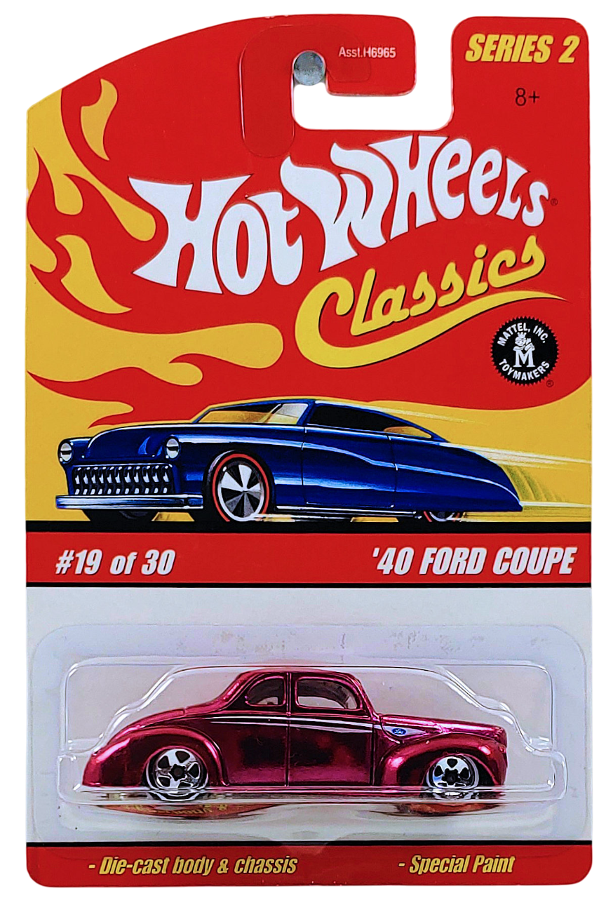 Hot Wheels 2006 - Classics Series 2 # 19/30 - '40 Ford Coupe - Spectraflame Magenta - 5 Spokes with White Walls - Metal/Metal - Limited Edition