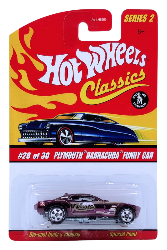 Hot Wheels 2006 - Classics Series 2 # 28/30 - Plymouth Barracuda Funny Car (Snake) - Spectraflame Purple - Metal/Metal - 5 Spokes on BF Goodrich Tires - Body Lifts Up - Limited Edition
