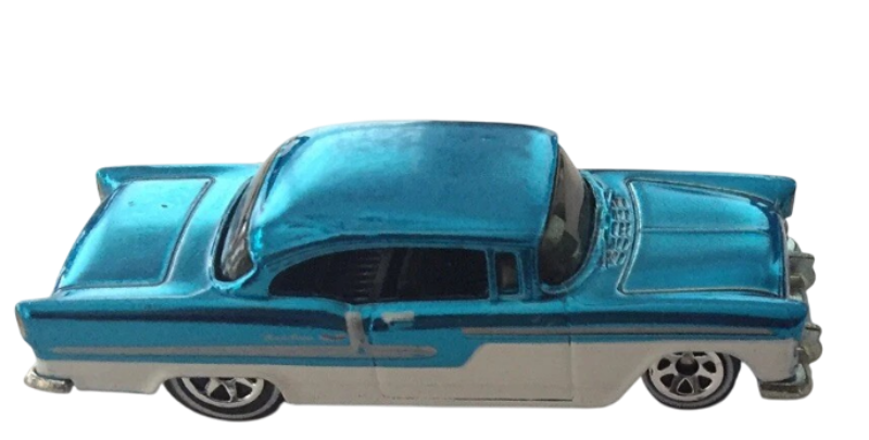 Hot Wheels 2006 - Classics Series 2 # 30/30 - 1955 Chevy - Spectraflame Light Blue over White Enamel - 7 Spokes on White Walls - Metal/Metal - NEW Casting!