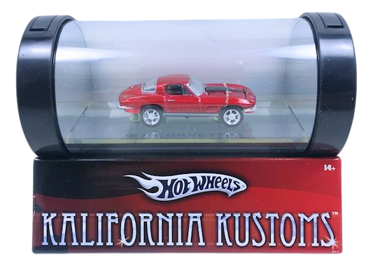 Hot Wheels 2006 - Kalifornia Kustoms - '67 Corvette - Candy Apple Red - Real Riders - Hood Opens - KMart Exclusive - Acrylic Tube Display Package