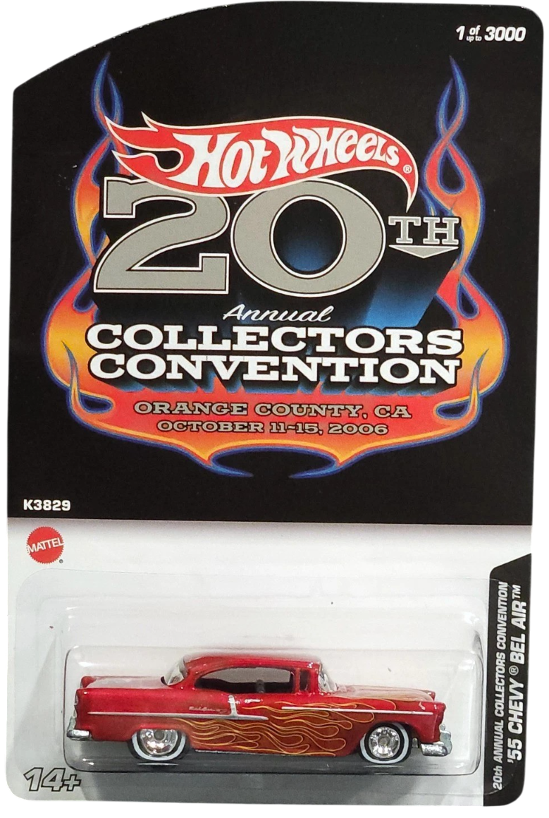 Hot Wheels 2006 - 20th Annual Collectors Convention / Orange County, CA - '55 Chevy Bel Air - Red with Flames - Metal/Metal & Real Riders - Just 3,000 made! - Kar Keeper - MPN K3829