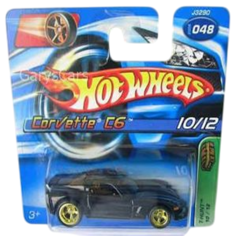 Hot Wheels 2006 - Collector # 048/223 - Treasure Hunts 10/12 - Corvette C6 - Glossy Black - Gold Real Riders - SC