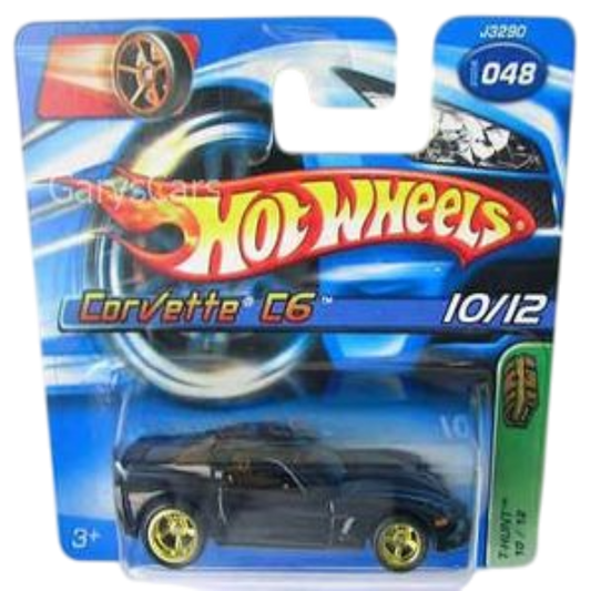 Hot Wheels 2006 - Collector # 048/223 - Treasure Hunts 10/12 - Corvette C6 - Glossy Black - Gold Real Riders - SC