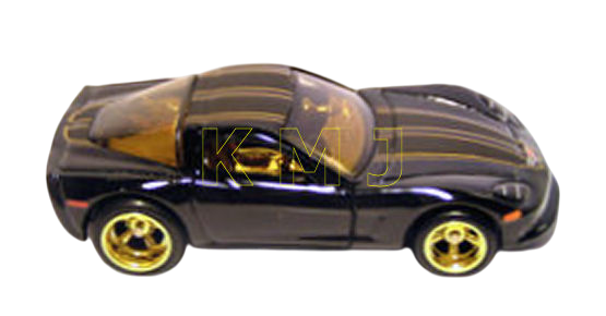 Hot Wheels 2006 - Collector # 048/223 - Treasure Hunts 10/12 - Corvette C6 - Glossy Black - Gold Real Riders - SC