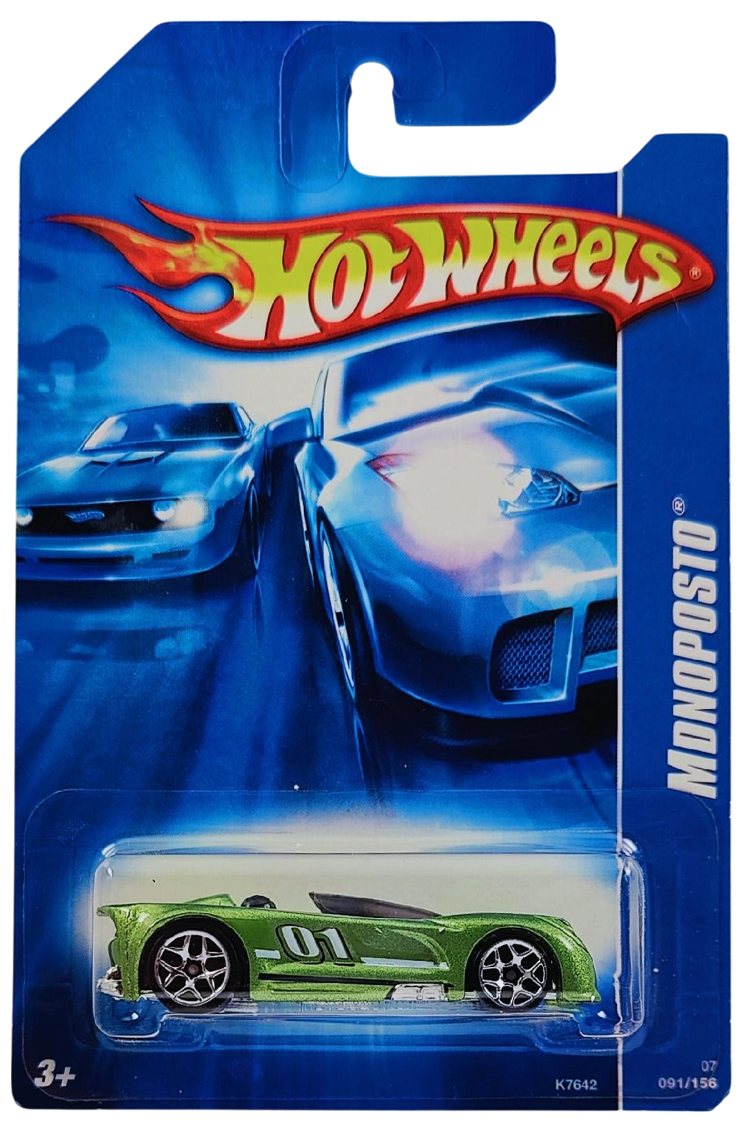Hot Wheels 2007 - Collector # 091/156 - Hot Wheels Stars - Monoposto - Olive Green Metalflake - Y5 Wheels - International '07 Card